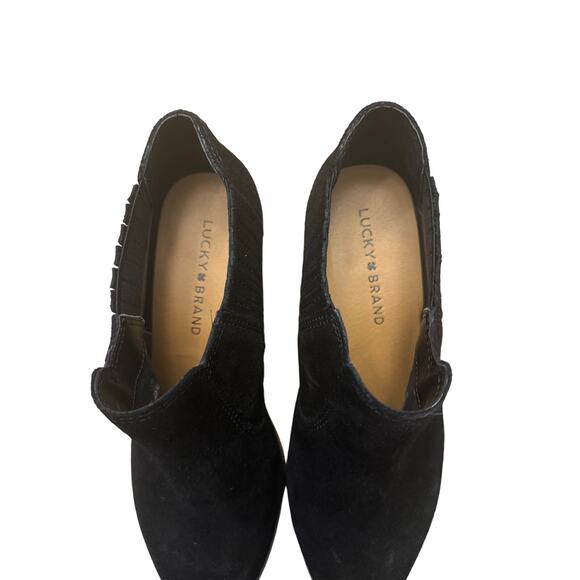 Lucky Brand Basel Folley Ankle Boot Women’s 7 Black Suede Leather Heeled Bootie - Picture 5 of 8